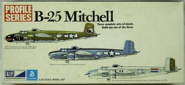 MPC 1/72 B-25 Mitchell Profile Series - 345th BG 'Air Apaches 409th BS 5th AF Leyte / US Marines Cherry Point / No 18 Sq Netherlands East Indies AF - (Airfix Molds), 2-1506-150 plastic model kit